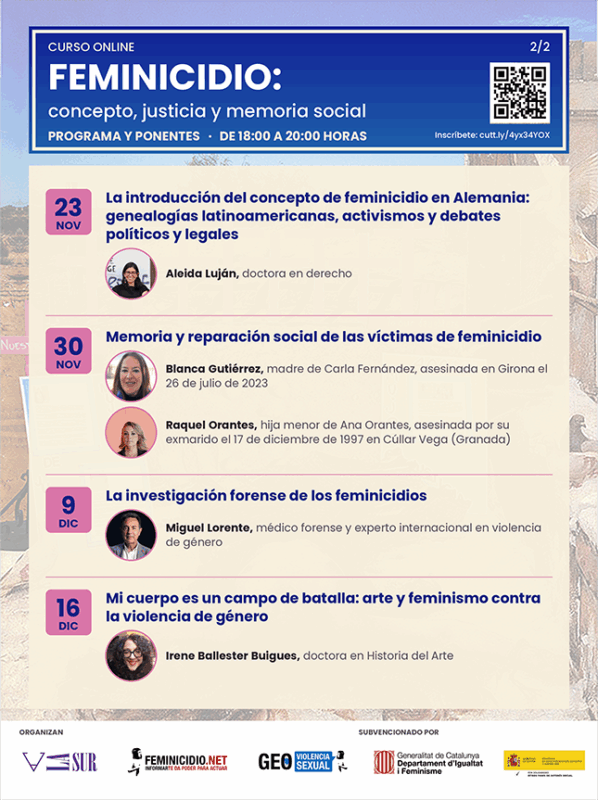 Programa curso Feminicidio con las ponentes