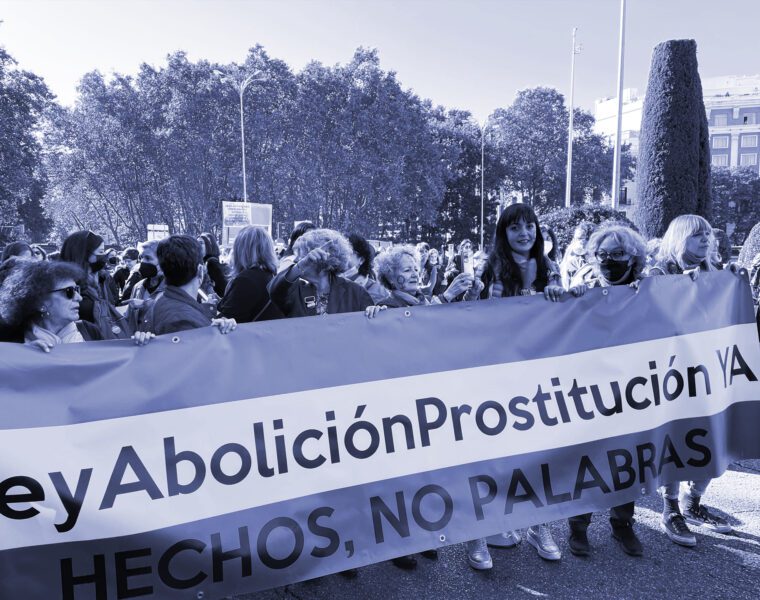 "Hechos, no palabras" en la pancarta abolicionista.