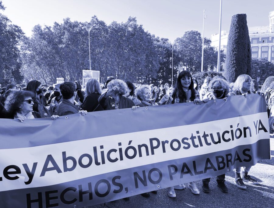 "Hechos, no palabras" en la pancarta abolicionista.