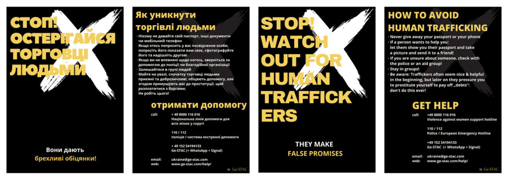 Advertencias publicadas por la organización Ge-Stac para ayudar a las refugiadas ucranianas.