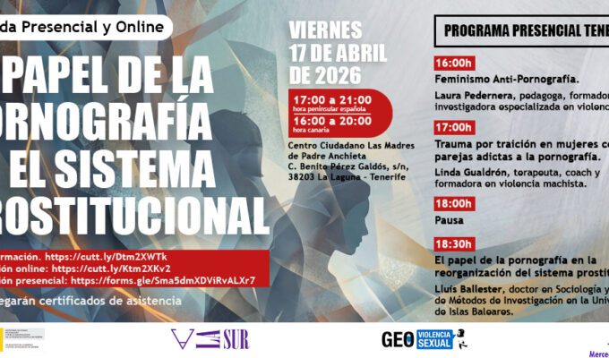 Jornada El Papel de la Pornografía que se realizará en abril en Tenerife